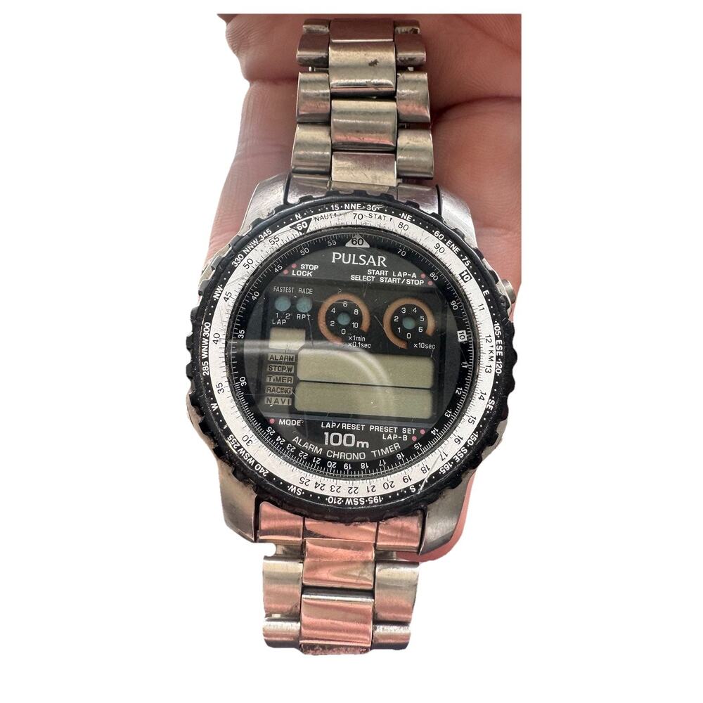 Vintage Pulsar Alarm Chronograph 100m Digital Analog Watch NEW BATTERY